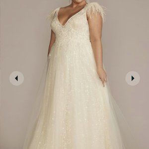 floral sequin feathered wedding dress Galina Signature size 18w